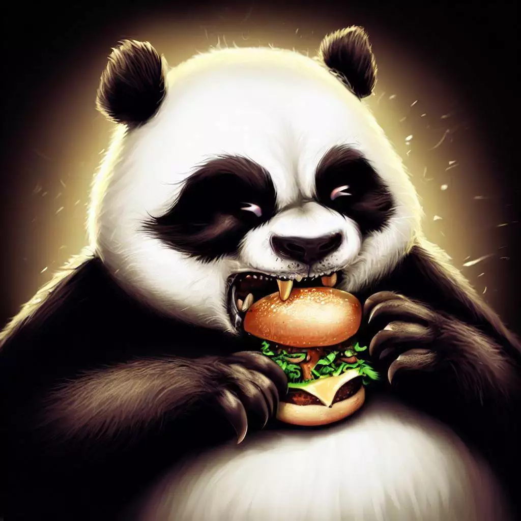 Panda Gourmand mangeant un burger